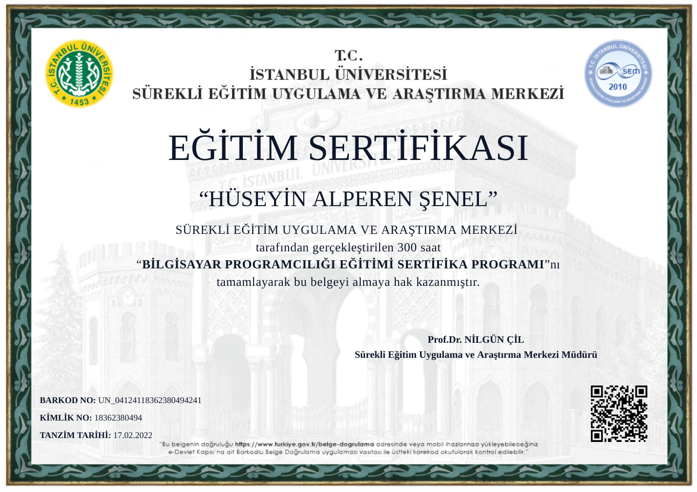 Bilgisayar Programcılığı sertifikası